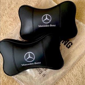 🖤Mercedes Benz *Faux leather* ~ Headrest Pillows & Steering🛞Wheel-cover🖤